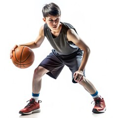 Naklejka premium Young kid playing basketball generative ai