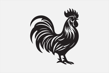 A black and white vector silhouette of a rooster.