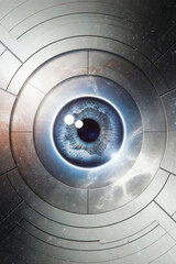 Human Eye Enhanced with Futuristic Digital Circuitry, Representing Technology Integration, Cybersecurity, and Artificial Intelligence in Modern Surveillance Systems