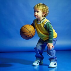 Naklejka premium Young kid playing basketball generative ai