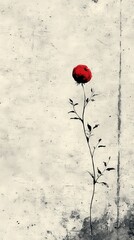 red flower drawing on a gray smoky background