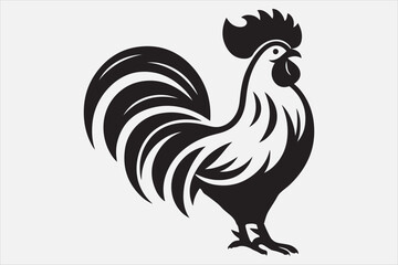 A black and white vector silhouette of a rooster.