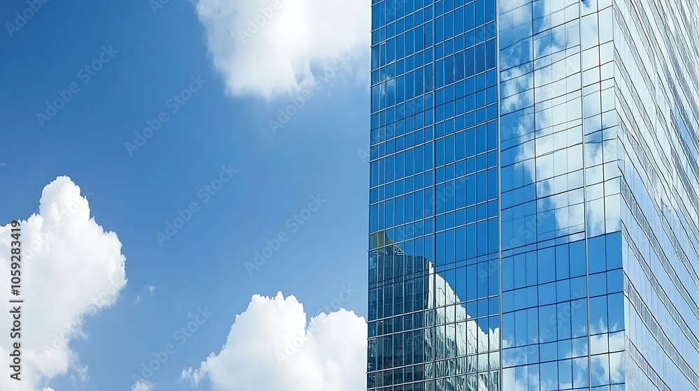Poster modern glass building reflecting sky and clouds abstract gradient background with copy space