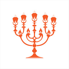 Traditional Menorah Silhouette Illustration,Elegant Seven-Branched Menorah Vector Art,Black Silhouette of a Classic Menorah,Jewish Menorah with Candles Vector Design