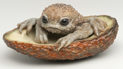 Fototapeta premium illustration of a creature inside a rotten avocado on a white background