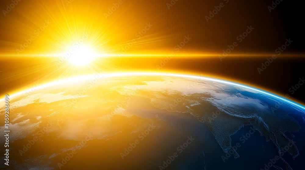 Poster earthrise from space with sun subtle blur background with space for custom text