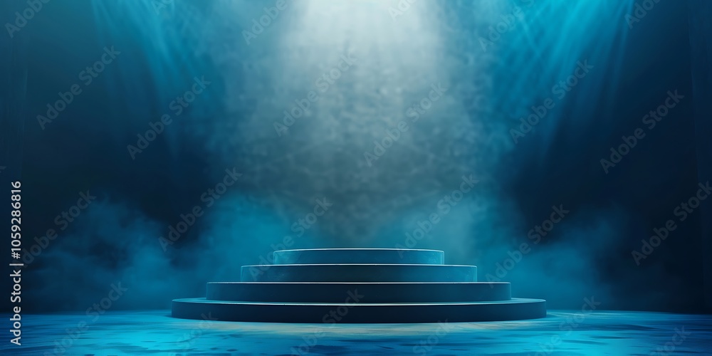 Poster abstract blue background with podium blank background with copy space for design projects