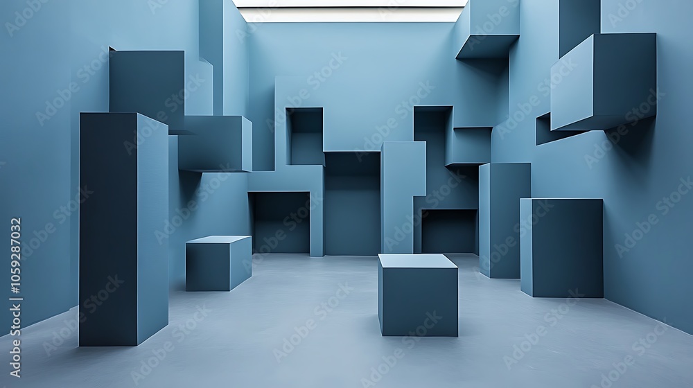 Poster abstract blue room with geometric shapes abstract gradient background with copy space