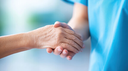 Cropped shot of a nurse's hand offering comfort to a senior patient's hand, conveying empathy and compassion in a medical environment