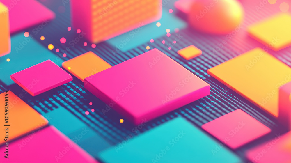 Poster vibrant geometric shapes in bright colors create a dynamic and modern visual. ideal for technology o