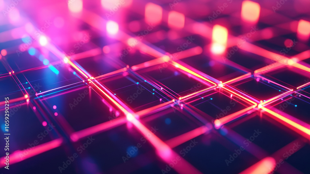 Aufkleber vibrant digital grid with glowing neon lights in a captivating abstract pattern, perfect for technol