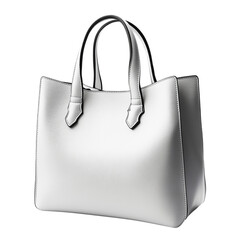 White purse with a silver handle. The purse is made of leather. Finding facts and concepts isolated cut out on transparent PNG background.