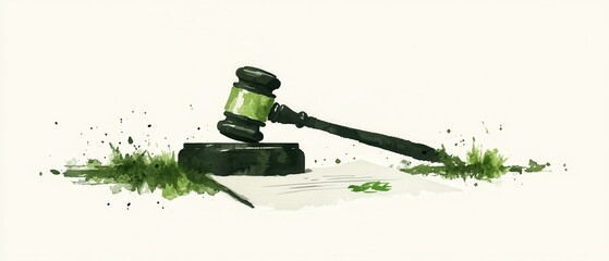 Watercolor Gavel and Document.