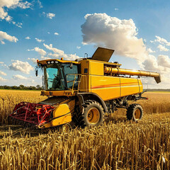 Obraz premium a combine harvester is working in a wheat field