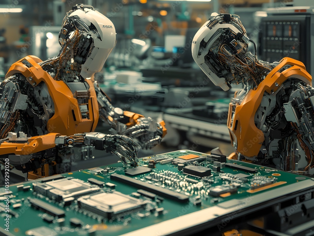 Poster robots participating in advanced electronics process