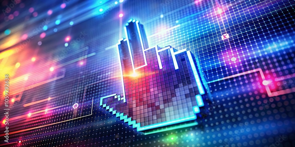Poster computer hand cursor on digital interface with copy space for technology, internet, and innovation c
