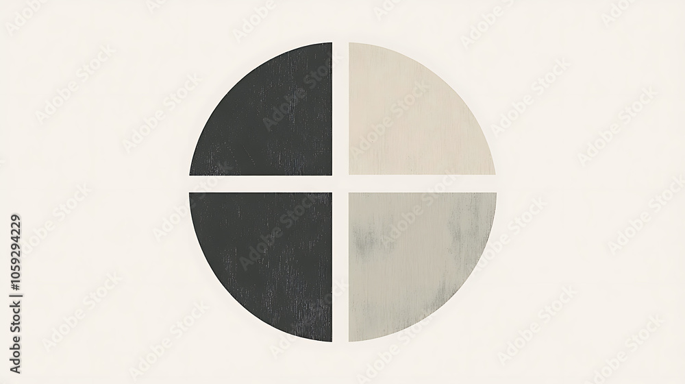 Poster minimalistic circular design featuring four quadrants in neutral tones, creating harmonious balance.