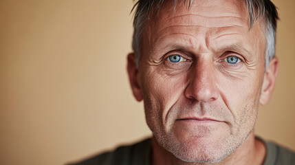 Obraz premium Thoughtful Mature Man with Blue Eyes and Reflective Look