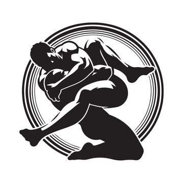 recommend clip art: Wrestler grappling Silhouette vector black color white background