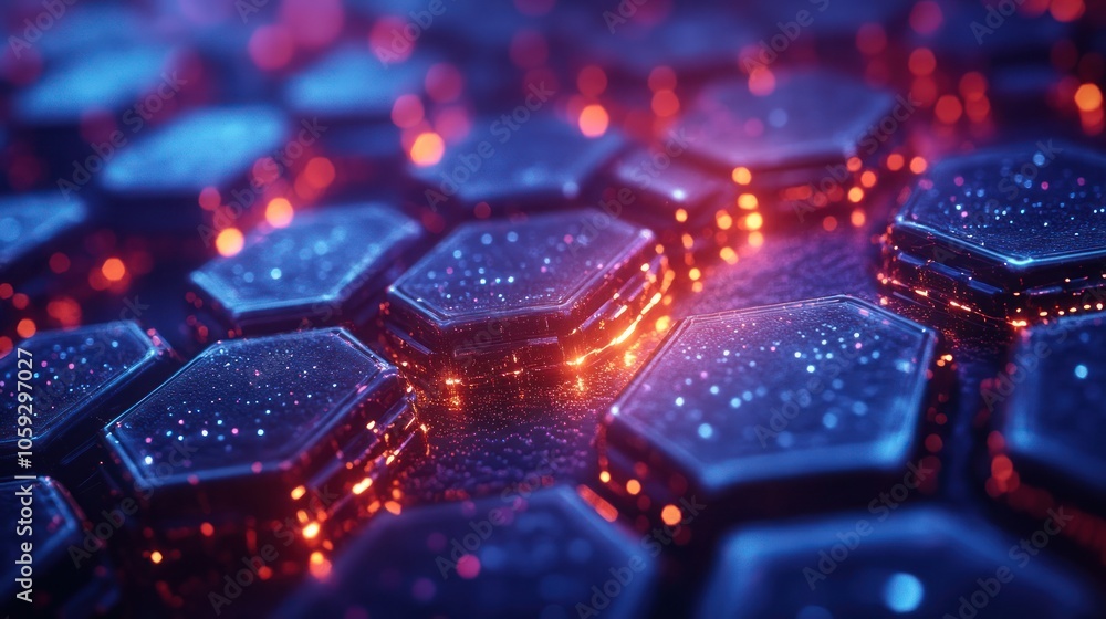 Poster Abstract futuristic background with glowing hexagonal structures.