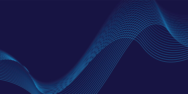 Vector abstract blue background with dynamic blue waves, lines and particles.