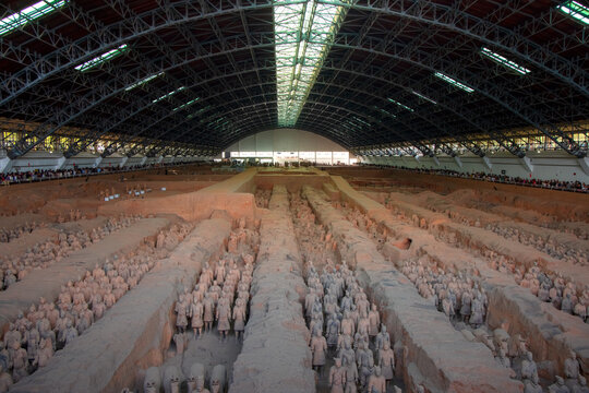 Xian, China - 16 October 2024: Terracotta Army Warriors Archaeological Excavation Site, Xian China
