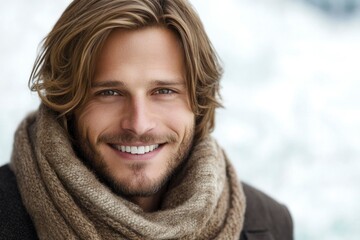 Portrait of a Smiling Man Wearing a Brown Scarf