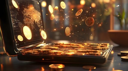 Virtual currency wallet.Digital Wallet and Cryptocurrency concept that controls usage with blockchain and smart contacts. Cryptocurrency payments and blockchain technology based digital money concept.