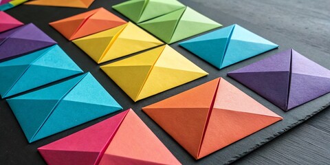 Creative Social Media Stories Design with Colorful Triangle Origami Elements for Flyers and Brochures