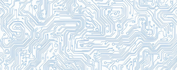 Obraz premium blue circuit line pattern on white background creates modern and technological feel, perfect for digital design projects. This intricate design showcases complexity of circuitry