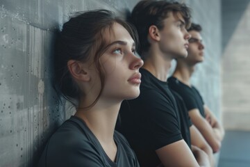 Young athletes resting before fitness class in studio. Healthy lifestyle.