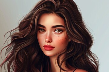 Fototapeta premium Beautiful brunette model with healthy long hairstyle.