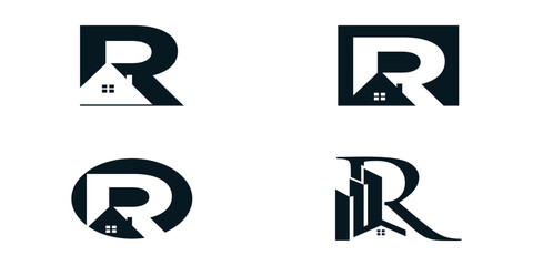 Initial letter r logo design collection template with house icon and creative concept Premium Vector