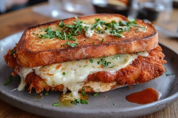 Tasty crispy chicken schnitzel sandwich