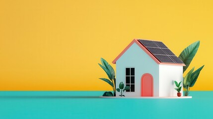 Energyefficient smart homes, solar rooftops, sustainable tech, 3D illustration