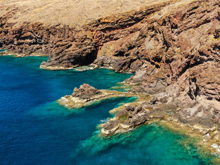 Picturesque landscape of the ocean coast. Rocks near Canical on Madeira