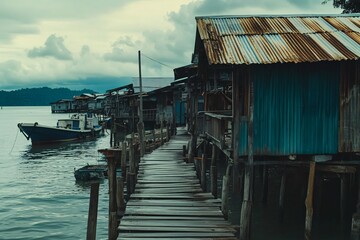 Water Village on Stilts: A Tranquil Tropical Landscape