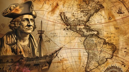 Columbus Day Museum Exhibit Poster with Historic Maps and Explorer Ships Design