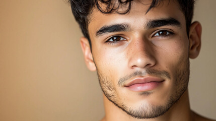 Obraz premium Serious Young Man with Curly Hair