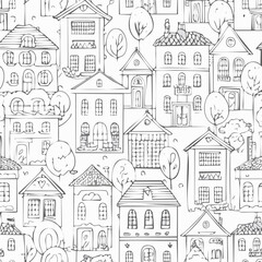 Obraz premium Hand drawn house seamless pattern