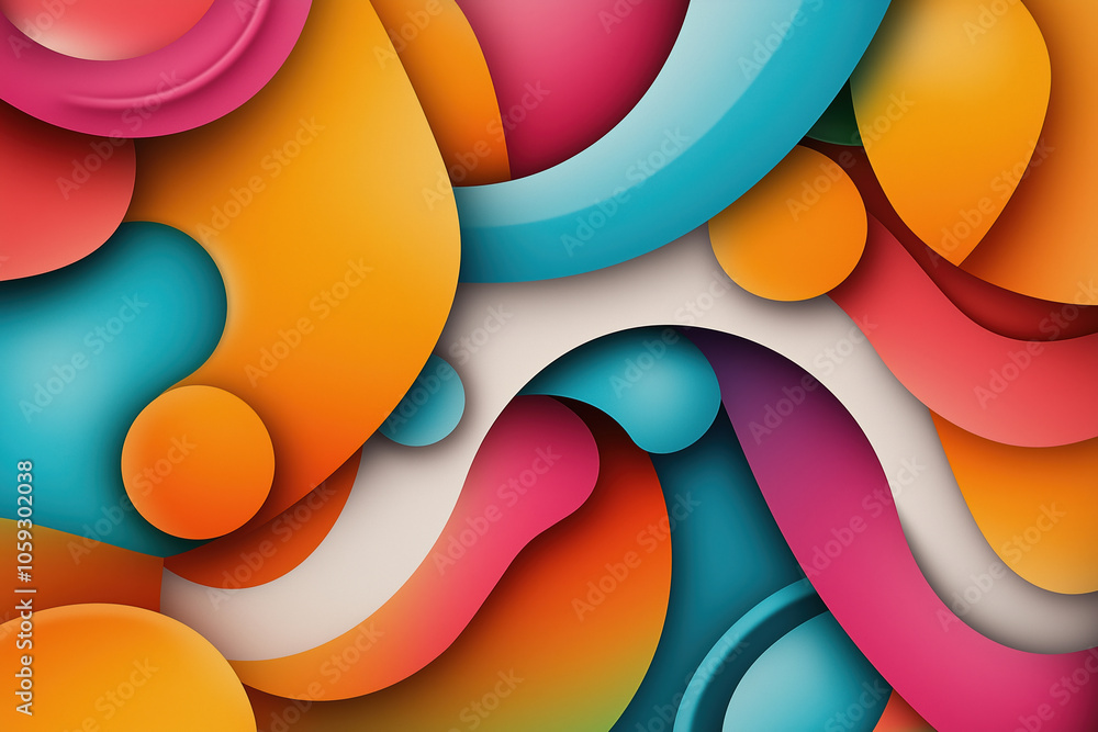 Poster vibrant abstract design featuring colorful curves and shapes on a smooth background