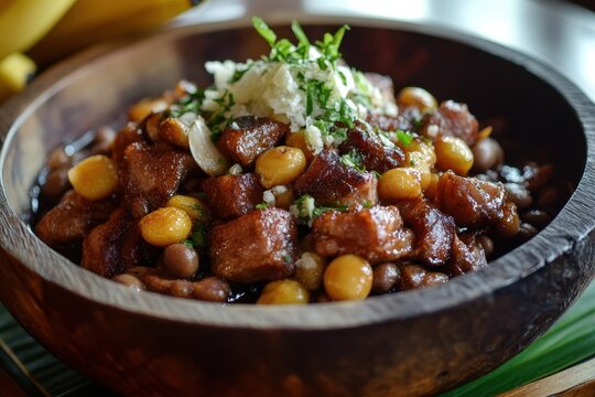 The main Filipino dish is Pork Adobo while the sweet Bisaya variant is Pork Humba with Tausi beans and banana blossom