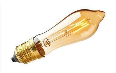 Close-up image of a single light bulb, showcasing its shape and details, isolated on a bright white background