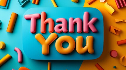 A bright and bold speech bubble design with "Thank You" in a large, attention-grabbing font, set against a vibrant background with subtle shadows for depth