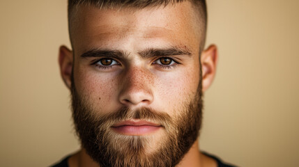 Obraz premium Serious Bearded Man with Close-Cropped Hair