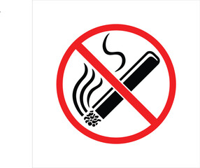 No Smoking Sign Vector Illustration,Red Prohibition Symbol for No Smoking,No Smoking Icon with Cigarette and Smoke,No Smoking Symbol with Red Circle,No Smoking Warning Sign Design