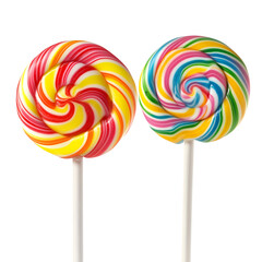 two colorful swirl lollipops isolated on transparent background Generative Ai.