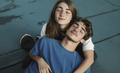 A Young Woman Resting Her Head on a Young Man's Shoulder