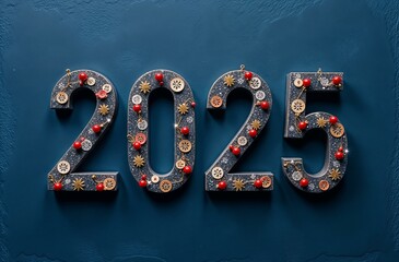 Christmas numbers 2025 on blue background. AI