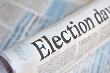 Close up of newspaper with headline 'Election day'